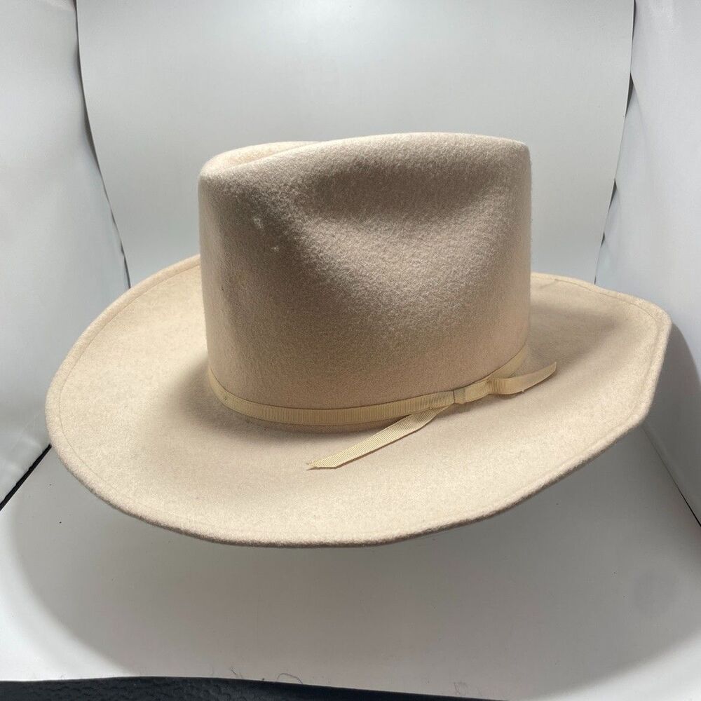 Vintage Rockmount Ranch Wear Buckhorn 1750 Cowboy Hat Tan Wool Size 7 1/4